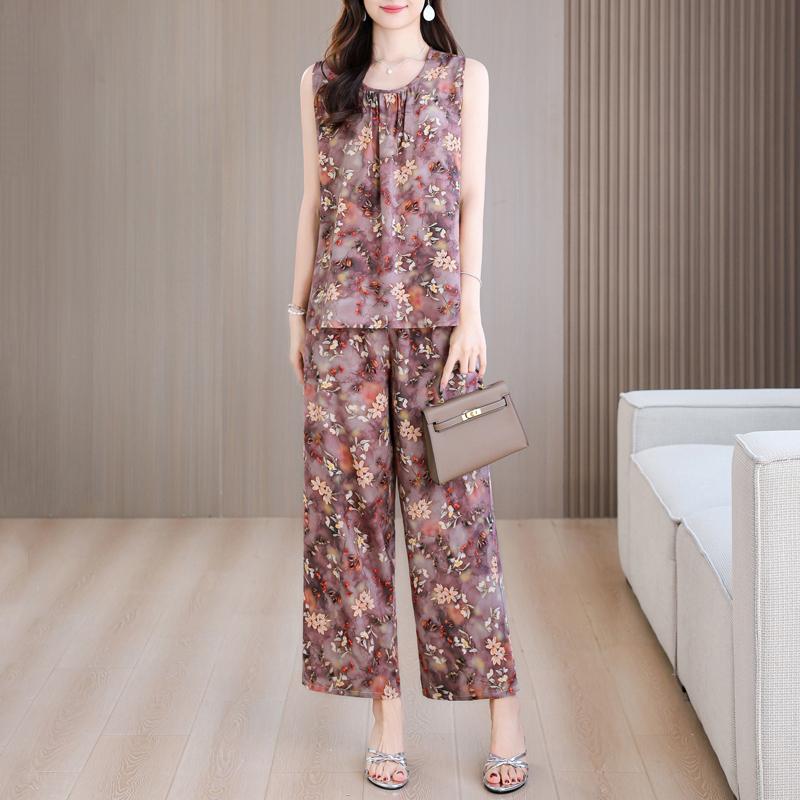 Summer Two Piece Set for Women Clothes Sleeveless Plus Size Elegant Casual Pants Sets