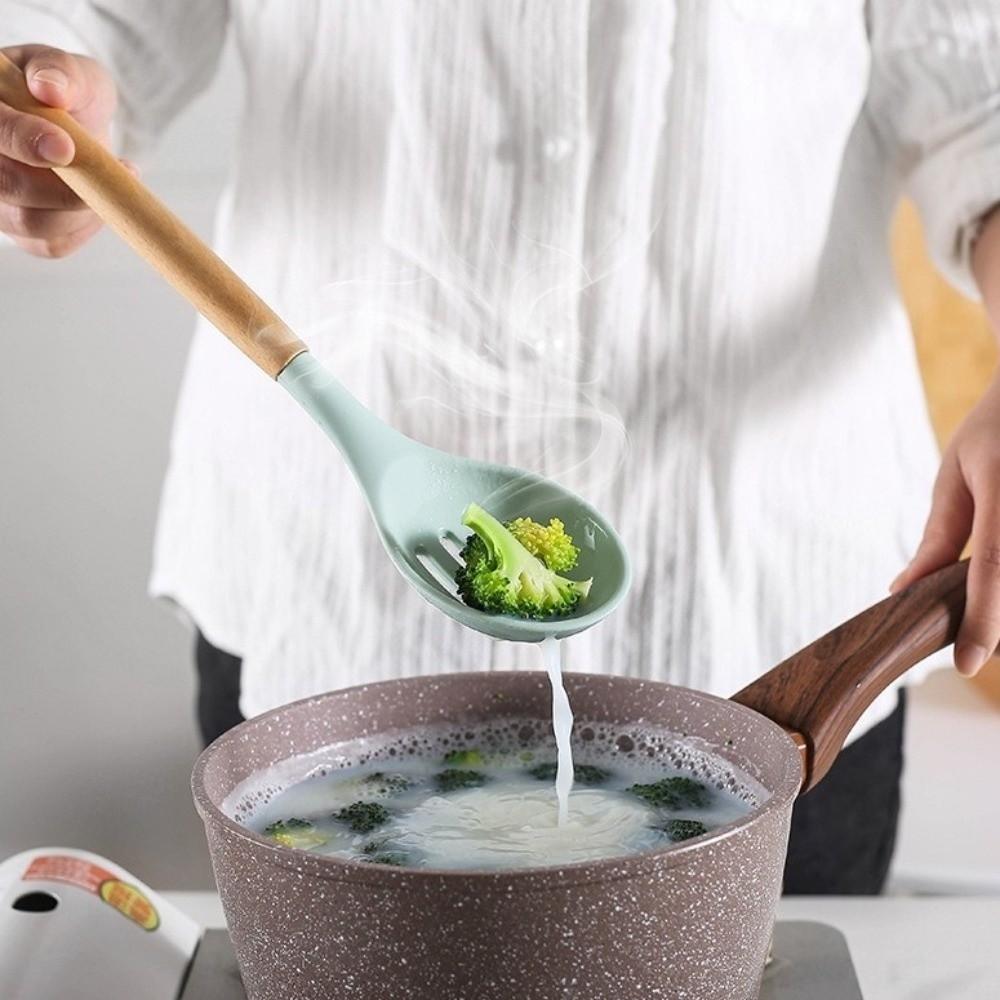 12pcs Silicone Kitchen Utensils Set Wooden Handle Baking Shovel Non-Stick Cookware Set Cooking