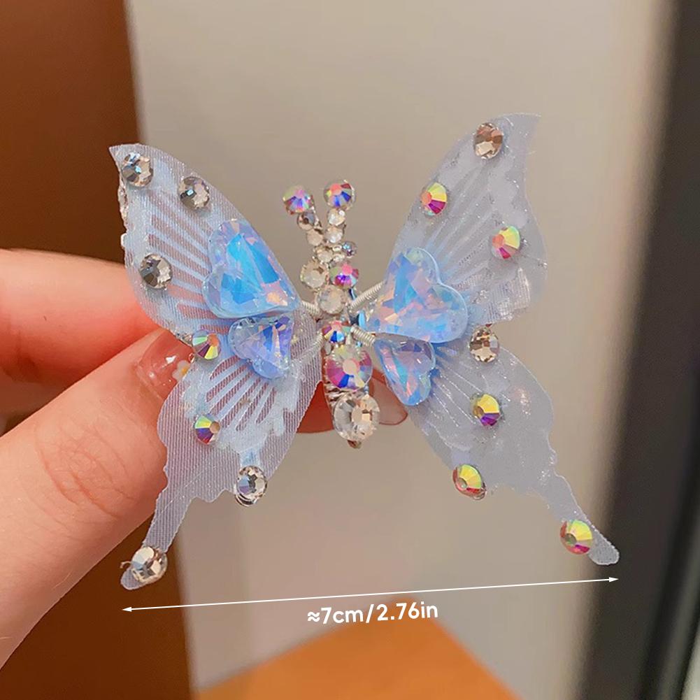 Rhinestone Butterfly Hairpin Three-dimensional Lively Moving Wings Lovely Bangs Hair Clip Headwear Hair Styling Accessories