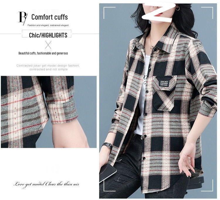 Mámina kostkovaná bavlněná košile s dlouhým rukávem: Všestranný jarní/podzimní kardigan pro dámskou módu