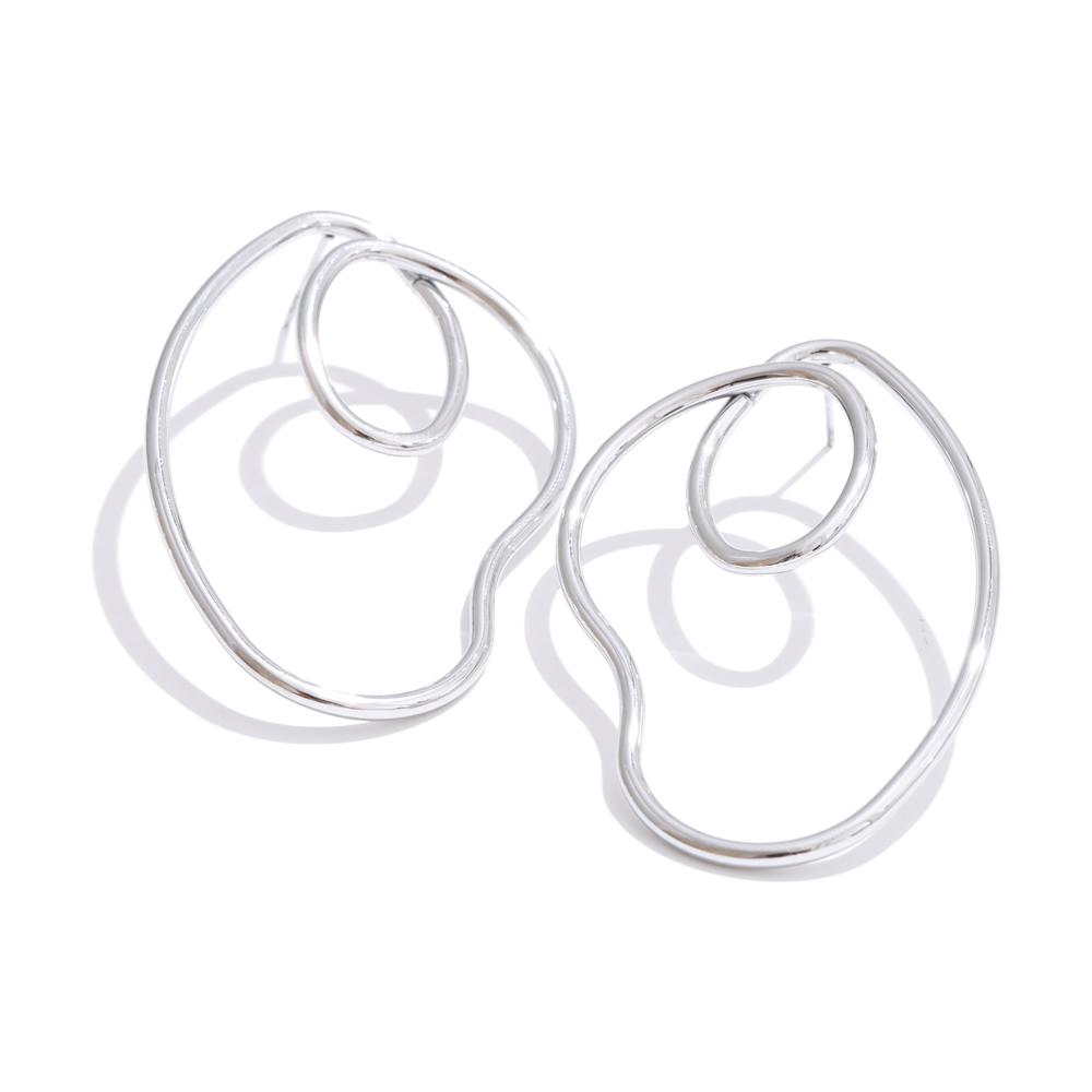 

Yhpup Waterproof Metal Geometric Hollow Unusual Big Stud Earrings for All Occasions Stainless Steel Fashion Temperament Jewelry