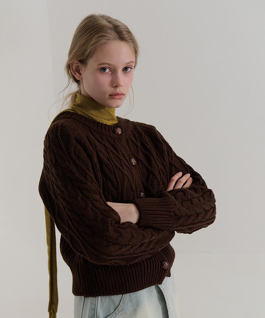Camino Cable Knit Cardigan Brown