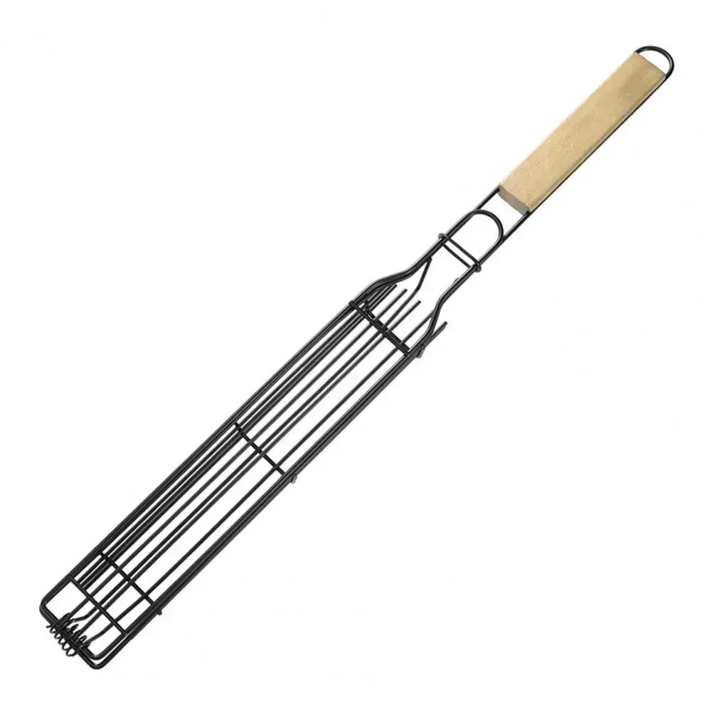 Camping Grillrost Faltbarer BBQ Grillkorb Robuster Antihaft-Netzrost Holzgriff Zubehör für Würstchen Fisch Gemüse BBQ