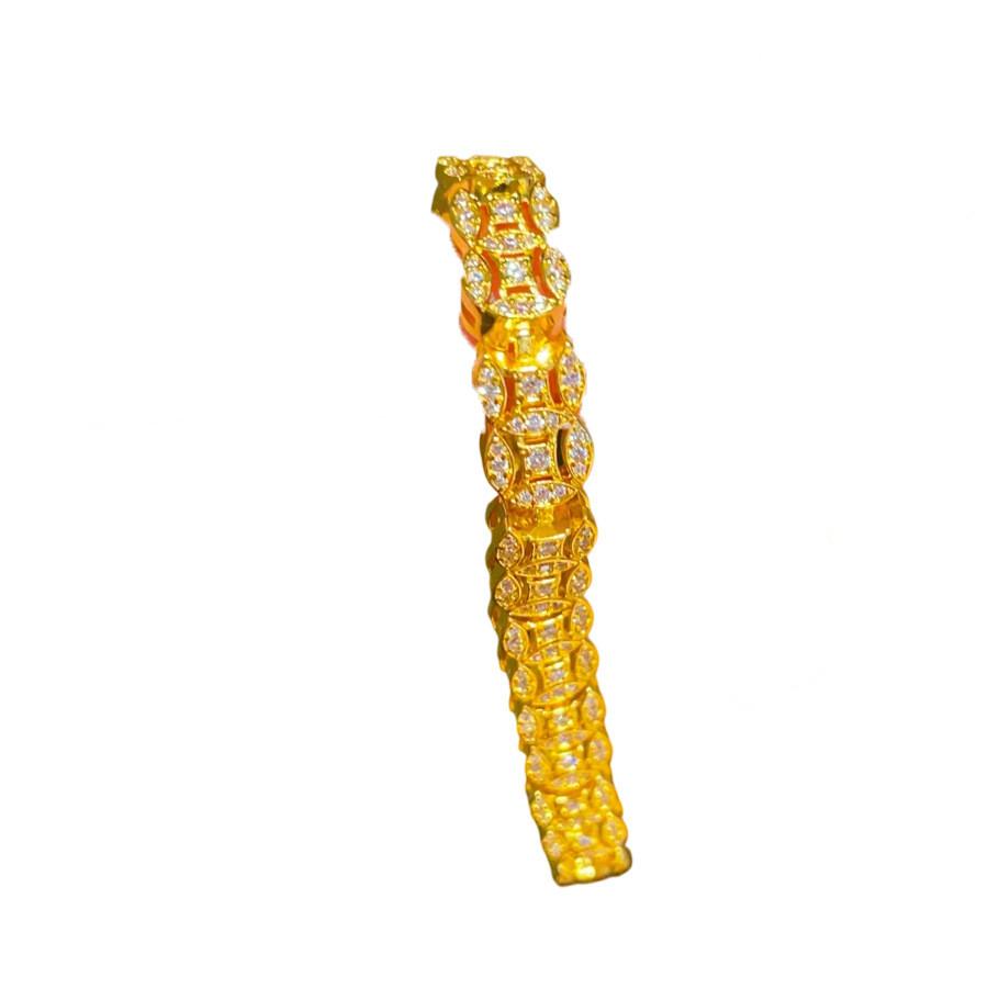 Chinese Style Zircon Copper Coin Geometric Bracelet With Luxury Finish For Women