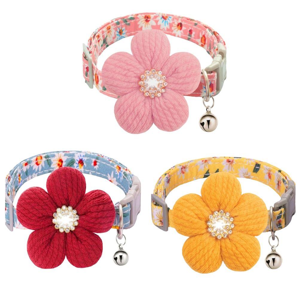 Nylon 3D Flower Dog Collar Rhinestone Pet Shining Collar Fashion Floral Pet Collar Daily Walk