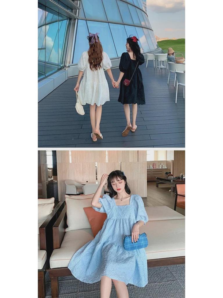 Spring/Summer 2024 French Sweetheart Square Neck Puff Sleeve A-Line Maternity Dress