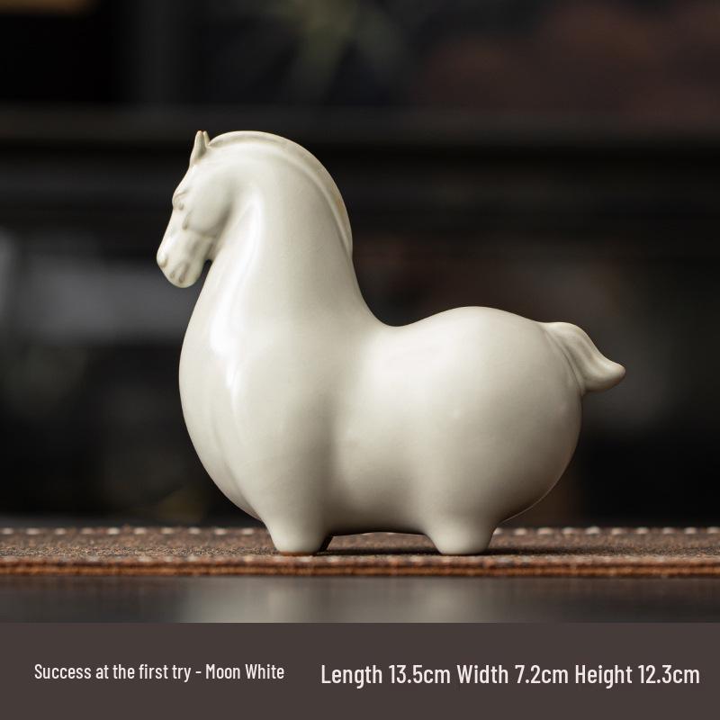 Elegant Creative Ru Ware Ceramic Horse Tea Pet – Tang Dynasty-Inspired Home Ornament and Souvenir Gift.