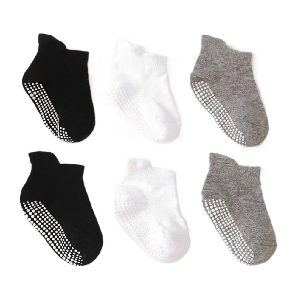 6Pairs Cotton Baby Solid Socks Non-slip Toddle Walking Socks Cute Kids Tube Sock  First Walkers