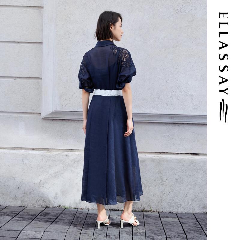 ELLASSAY 2026 Summer French Retro Ramie Embroidered Dress