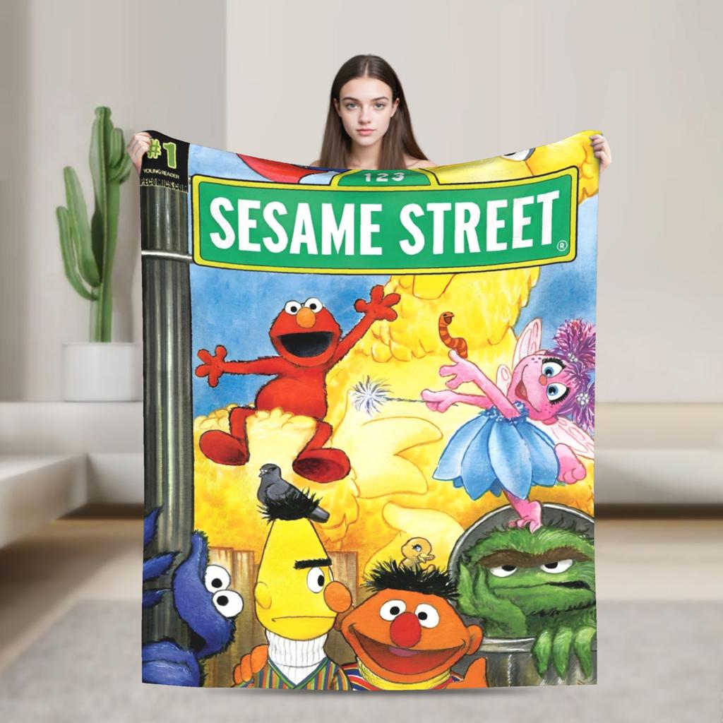 Warm Soft Blanket Travel Office Cookie Monster Elmo Throw Blanket  Flannel Bedspread For Outdoor Funny Sofa Bed Cover