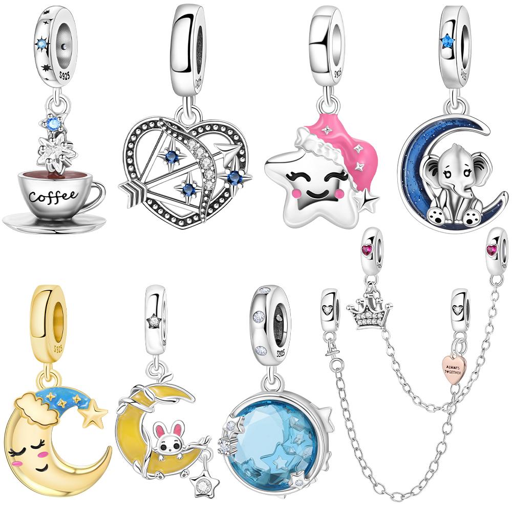 Exquisite Original Copper Golden Adorable Moon Crown Safety Chain Cap Stars Rabbits Bead Fit Bracelet Women Jewelry Gift Diy