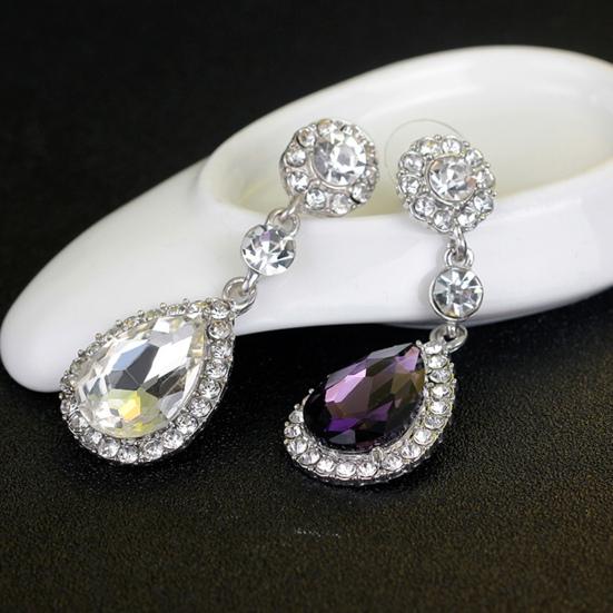 1 Pair Lady Earrings Rhinestone Inlaid Shiny Water Drop Shape Elegant Drop Earrings for Gift