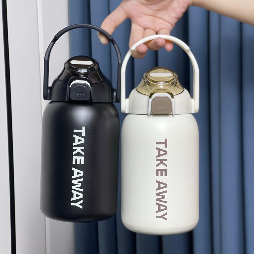 New Large Capacity Portable Thermos Cup with Spring Lid Portable Pot with Straw Outdoor Thermos Cup