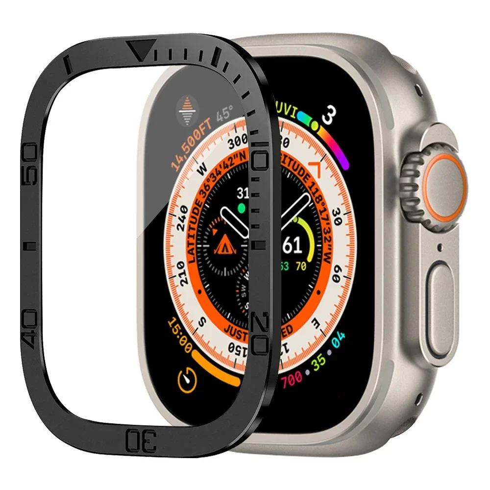 Pouzdro z hliníkové slitiny + tvrzené sklo pro Apple Watch Ultra 2 49mm Ochranná fólie proti poškrábání pro iWatch Ultra 49mm