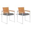 VidaXL Garden Chairs with Cushions 2 Pcs Solid Acacia and Steel, 18kg, Fabric (100% Polyester), Grey