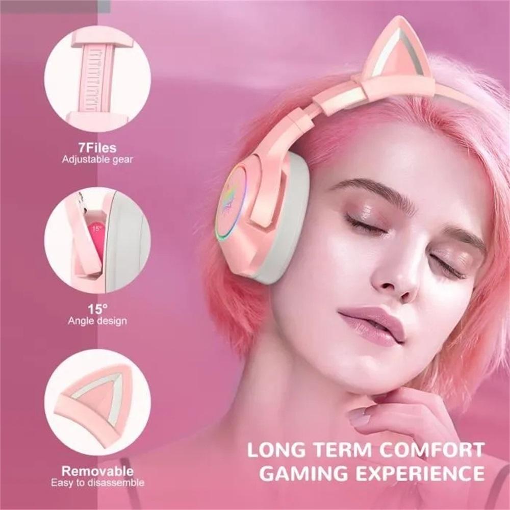 Süße Rosa Katzenohren Kopfhörer 3,5mm Kabelgebundenes Gaming Headset mit Mikrofon K9