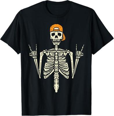 Rocker Skelett Kappe Skater Cool Halloween Punk Rock Männer Jungen T-Shirt