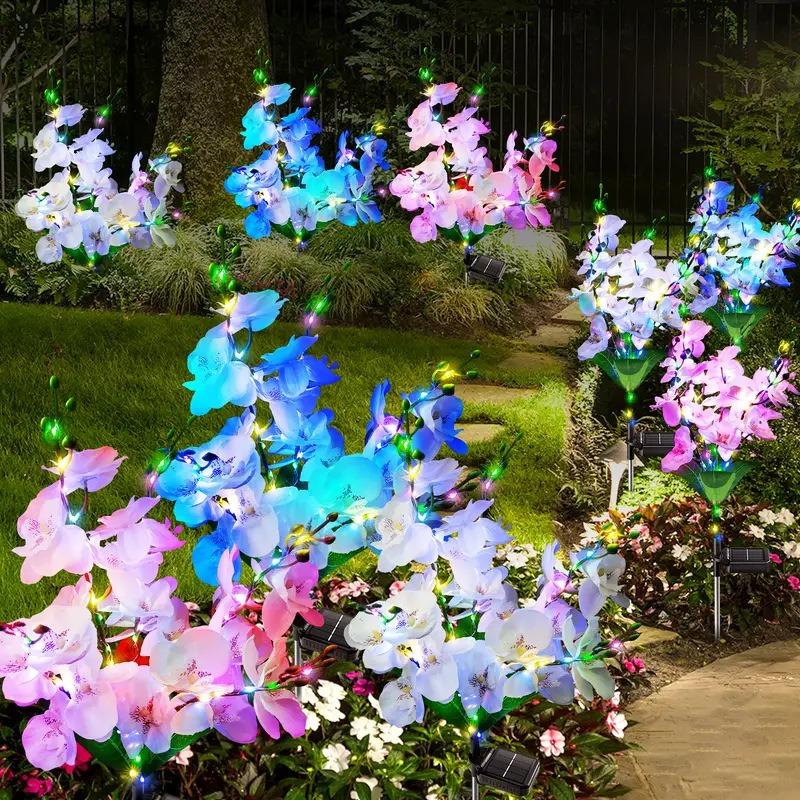 New Solar-powered Outdoor Lawn Lamp Courtyard Garden Decorative LED Lawn Ground Insert Lamp Simulated Phalaenopsis Flower Lights