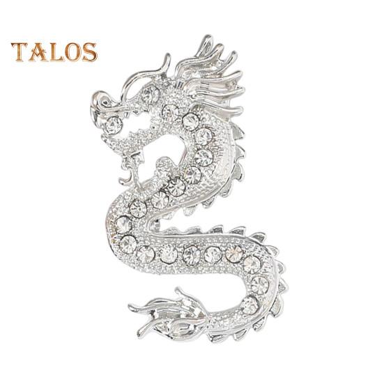 

Брошь со стразами и драконом для женщин, брошь в виде дракона в китайском зодиаке, брошь на воротнике, модная одежда, пальто, ювелирные изделия, аксессуары для вечеринок серебро белый