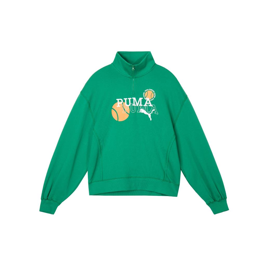 Puma Letter Print Half Zip Sports Crop Hoodie Women Hoodies Green 622962-86