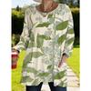 Women's Large Size Loose Top with Pockets and Fresh Green Plant Print