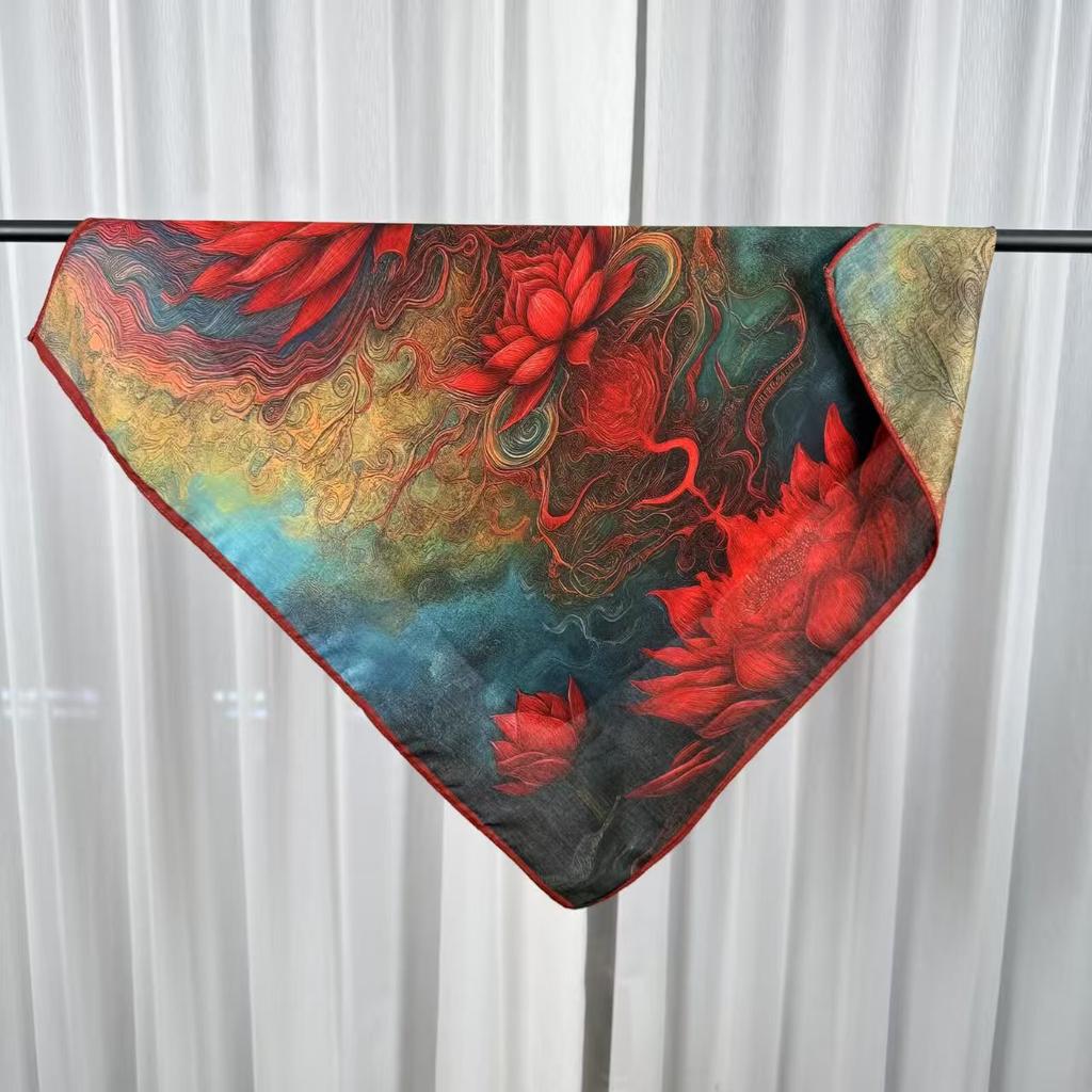 68x68cm Floral Velvet Scarf for Women Lightweight Square Scarves Elegant Spring/Summer Fashion Shawl Neckerchief Luxury