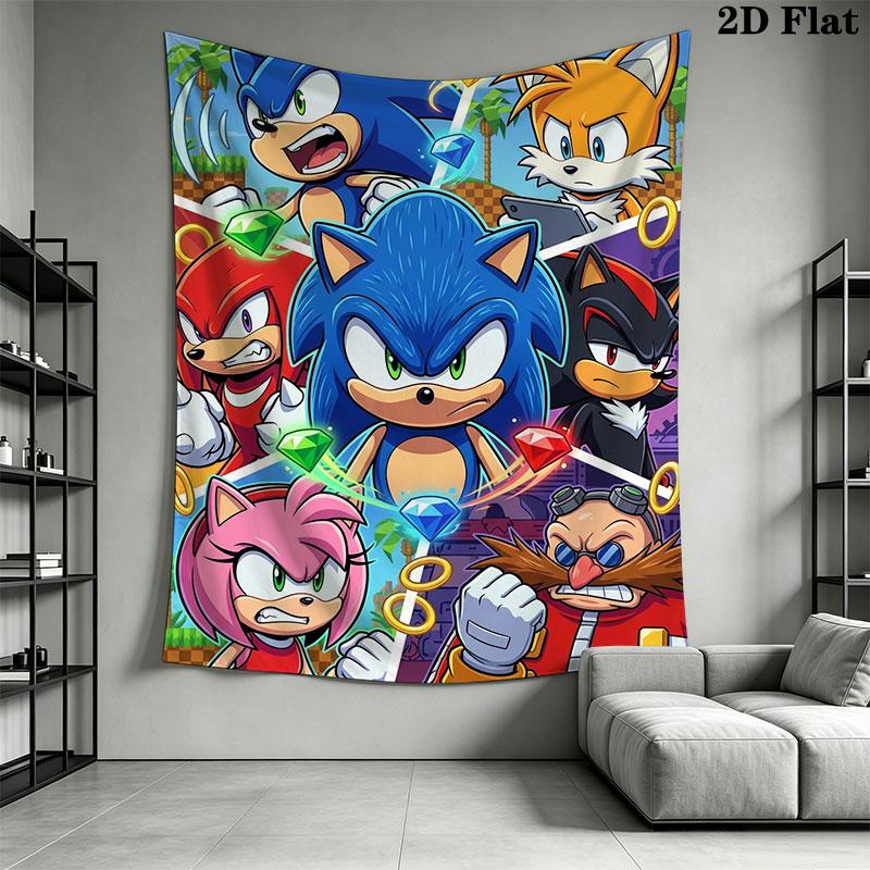 Hedgehog Sonic Valley Wall Hanging Printed Fabric Blanket Decorative Tapestries for Bedroom Living Room Home Decor