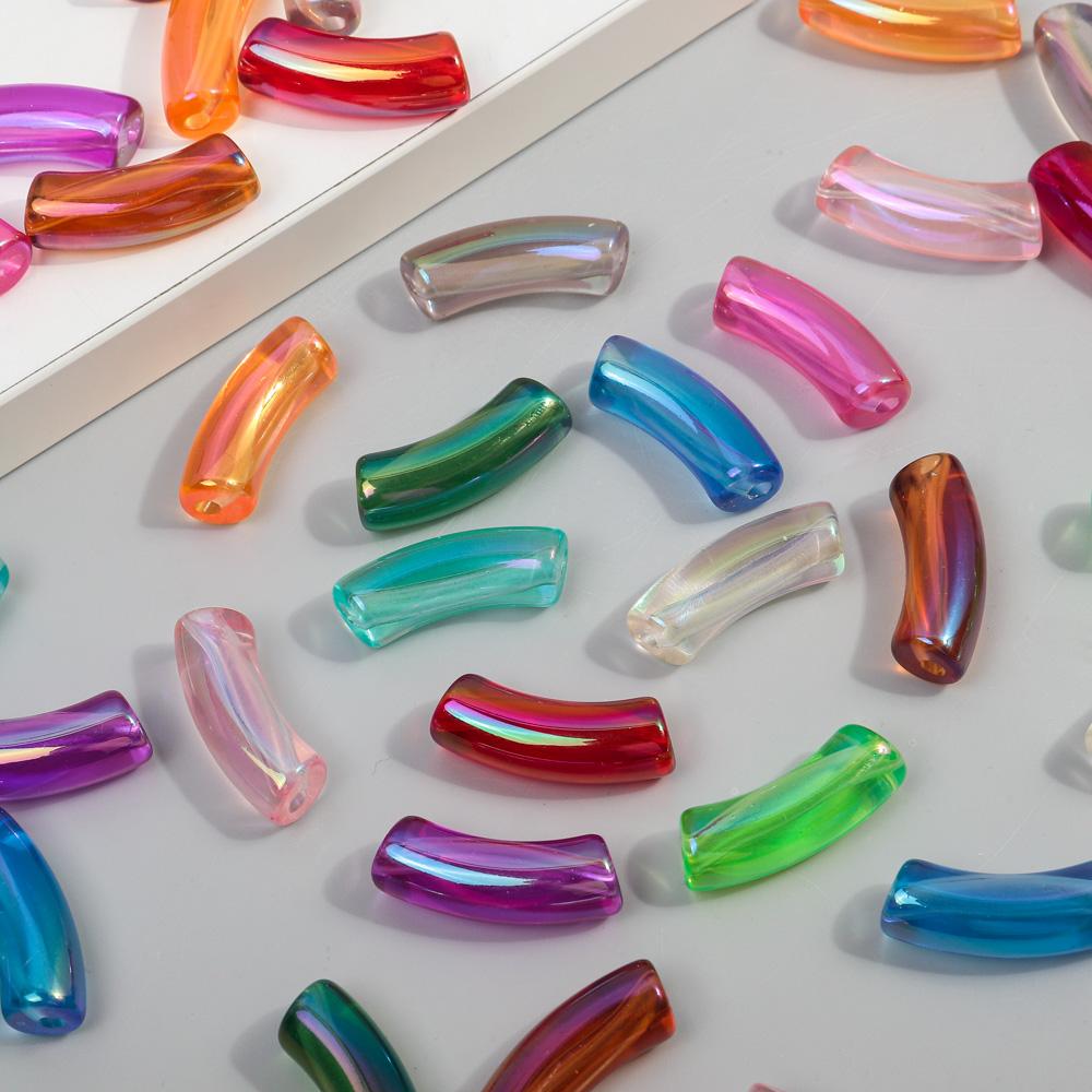 10pcs 34x11mm Acrylic Bamboo Curved Tube New Laser Transparent Loose Beads for Bracelet Necklace Making DIY Jewelry Accessories