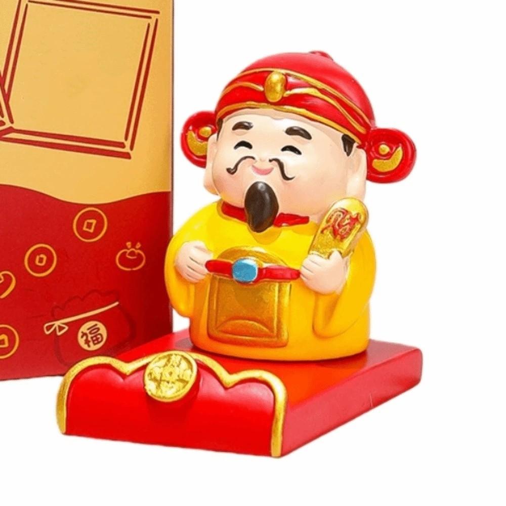 Festival Decorative Statue Chinese Wealth God Ornament Resin Mobile Phone Stand  New Year Gift
