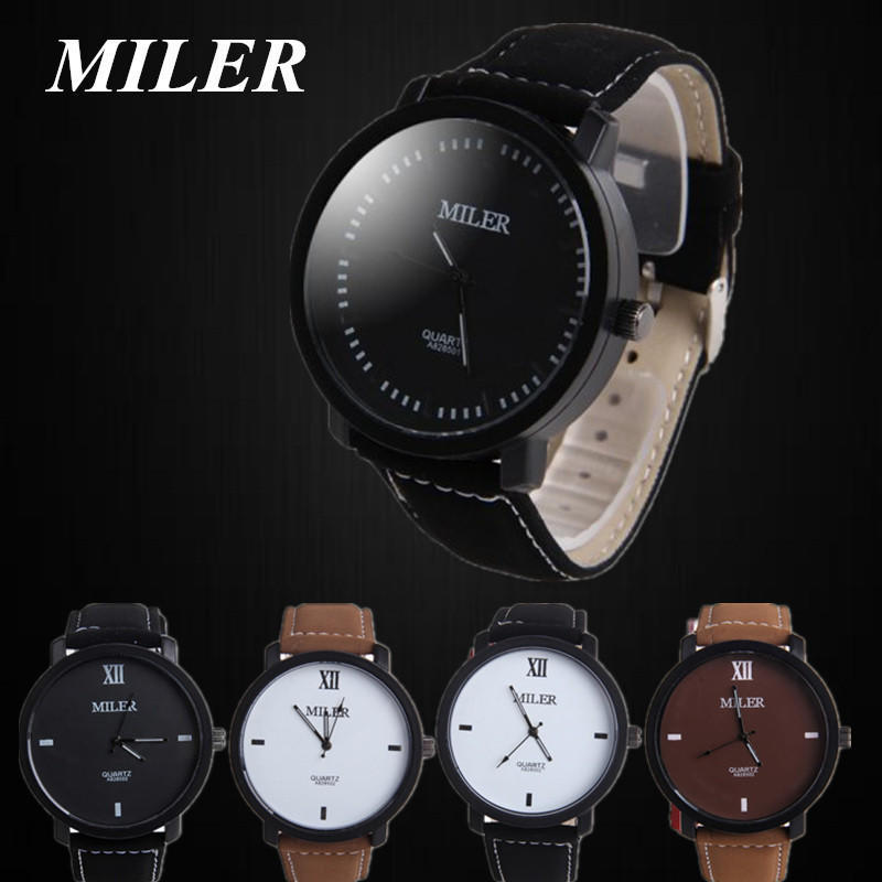 Men's watch pu Leather Sports Military Quartz  Fashion Style Analog Wristwatch