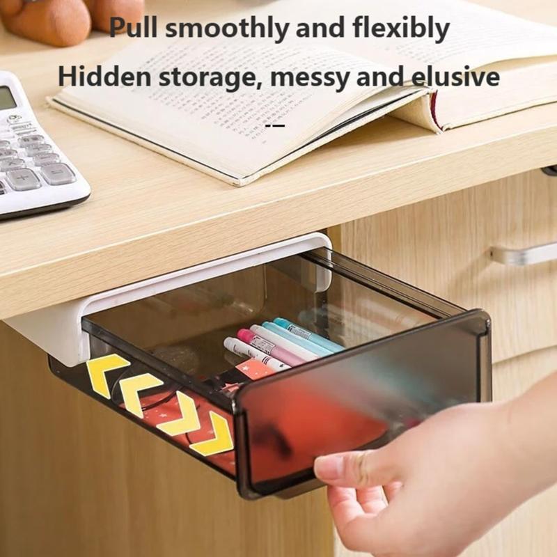 Durable Plastic Concealed Drawer Storage Box Under Desk with Strong Adhesive Drillless Installation for Space Saving Organization of Stationery and