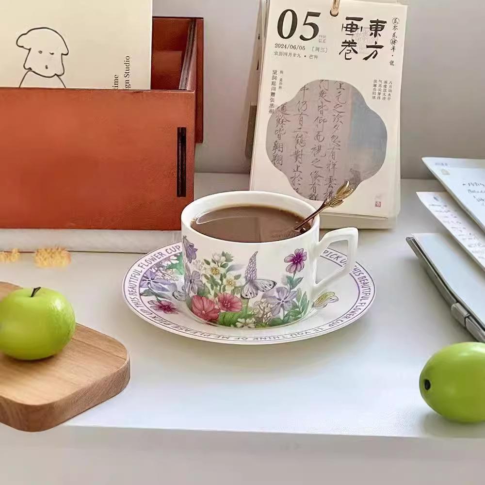 French Style High Appearance Level Violet Coffee Cup and Saucer Set  Mug  Ceramic Drinking Cup  Afternoon Tea Girls' Souvenir