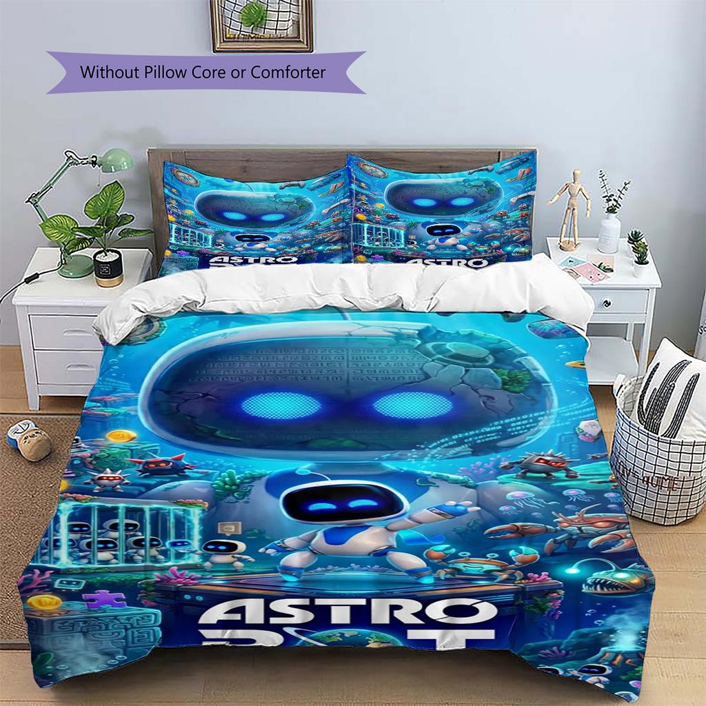ASTRO BOT Pattern Bedding,Quilt Set Quilt Cover Pillowcase Home Birthday Gift (1 * Duvet Cover + 2 * Pillowcase, Without Core)