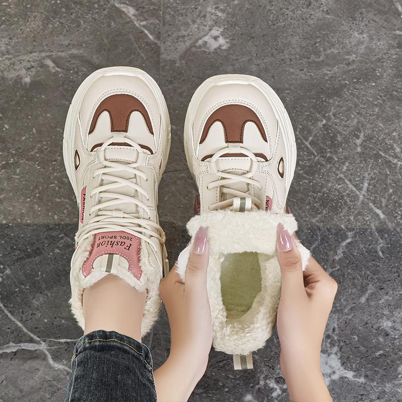 36-43 Women's Plus Size Fashionable Plus Velvet Warm Casual High Top Cotton Shoes Snow Boots Sports Women's Cotton Shoes