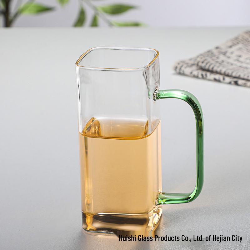 Heat-Resistant Square Borosilicate Glass Cup for Tea and Cold Drinks with Handle