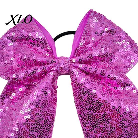 Stage Costume Accessories Sequins Hair Bows, Elastic Tie, Large Cheerleading Shiny Bows for Girls Band Ponytail Holder, Glitter Scrunchies Women Teens