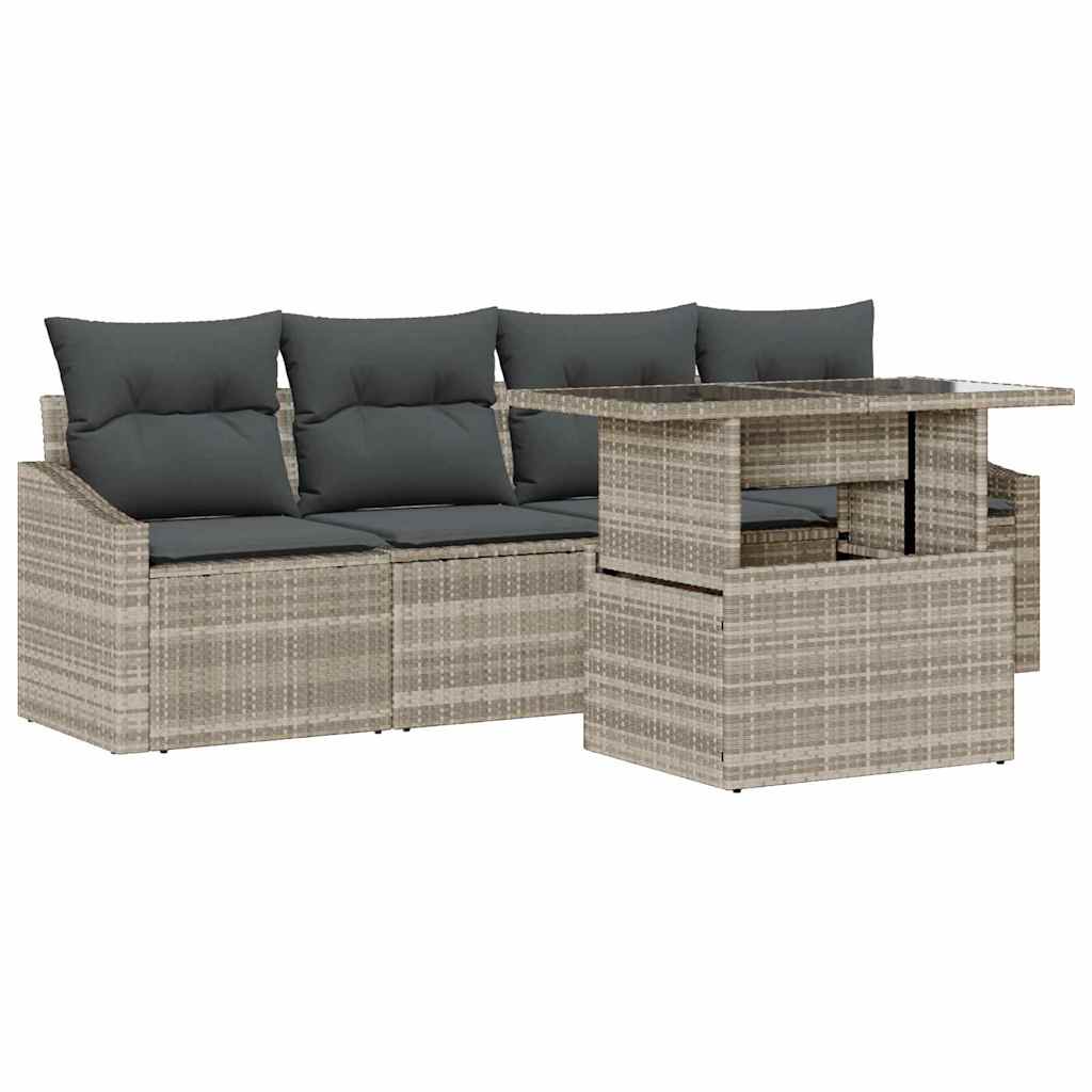 Garden Sofa Set with Cushions 5 pcs Light Grey Poly Rattan