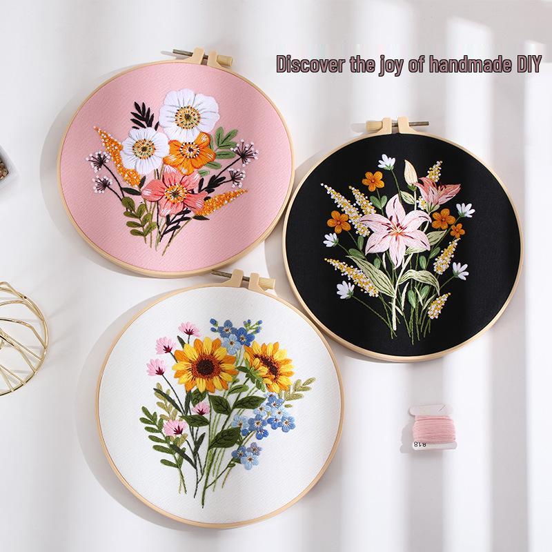 DIY Hand Embroidery Kit: Colorful Time Flowers Bridal Bouquet