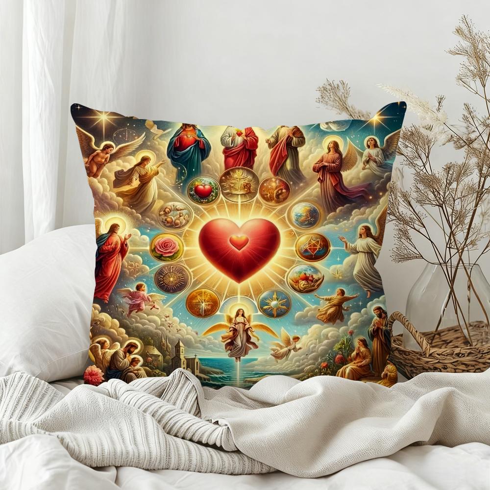 Sacred Heart  Celestial Symbols Pillow Case Bedroom Sofa Living Room Backrest Decoration Square Cushion Nap Time