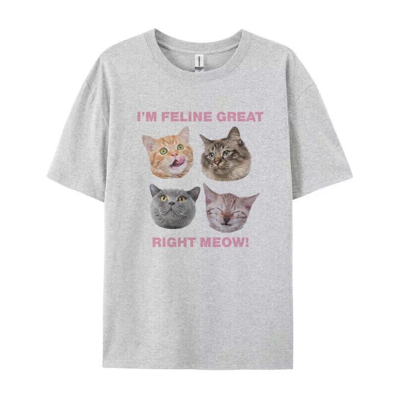 Süße Lustige Katzen T-Shirts für Damen Oversized Retro Y2k Kätzchen Grafik-T-Shirts Ästhetisch Katzenliebhaber Streetwear T-Shirt FeUnisex Kleidung