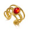 Stainless Steel Open Ring For Women Vintage Ethnic Style Natural Stone Enamel Evil Eye Finger Ring Party Wedding Banquet Jewelry