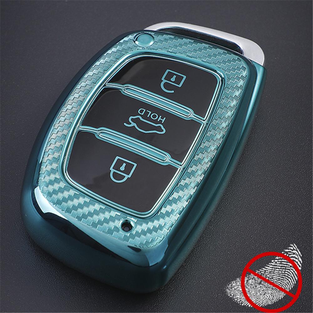 Carbon Fiber TPU Car Key Cover Case Shell for Hyundai Tucson Creta Ix25 I10 I20 I30 Verna Mistra Elantra Santa Fe 2015-2018