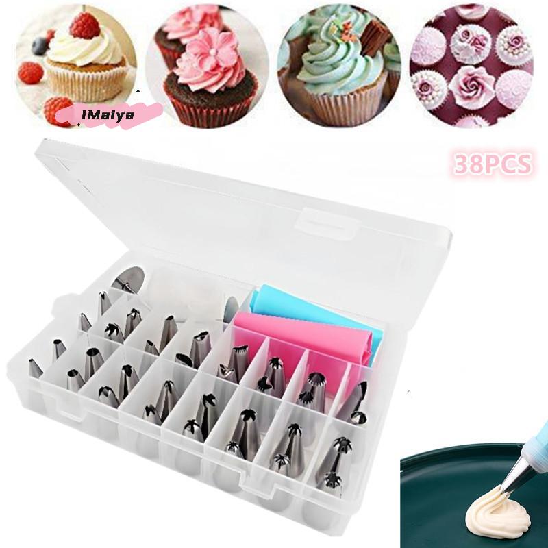 38Pcs Cake Decorating Tools Set Stainless Steel Icing Cream Piping Nozzle Tips Confectionery Pastry Bags for Cake Decoration
