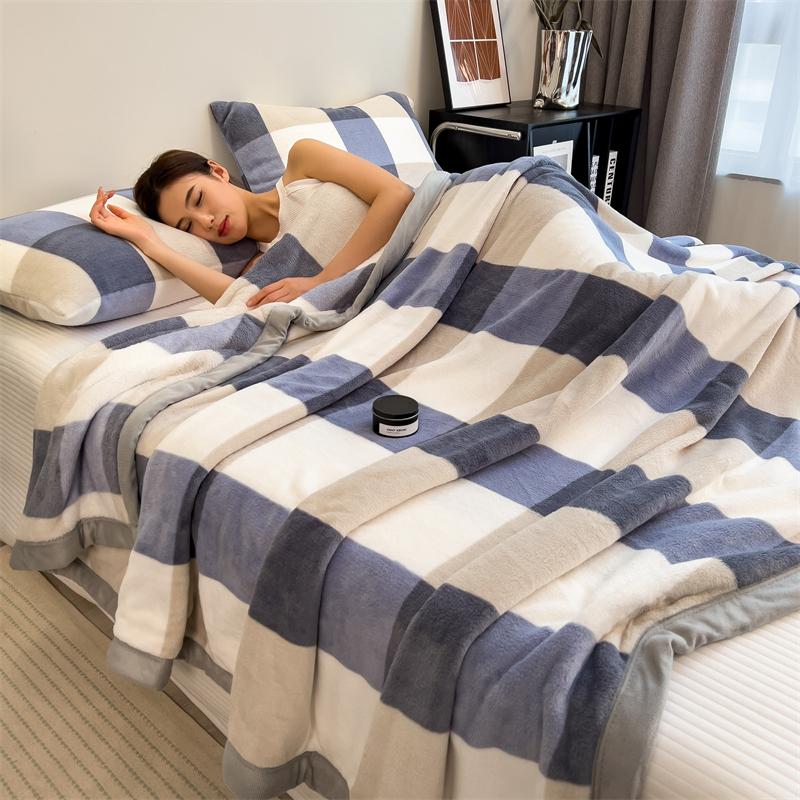 Double Layer Solid Color Milk Velvet Blanket Autumn Winter Thicken Warm Plush Blanket for Bed Sofa Single Double Thick Bed Sheet