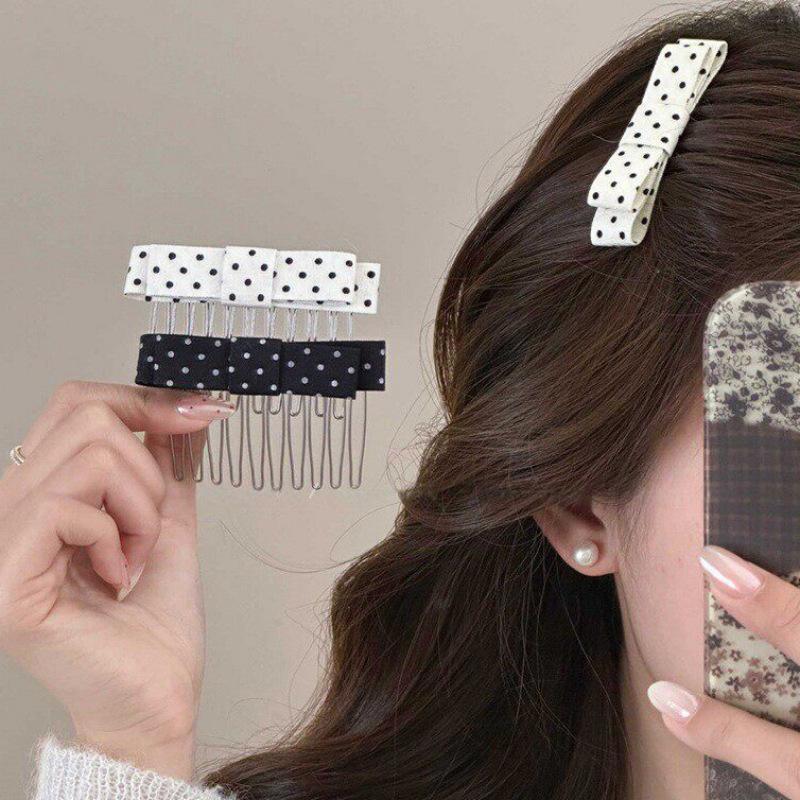Polka Dot Bow Reverse Hair Comb Elegant For Women Side Bang Broken Hair Non Slip Portable Daily Essential Accessories