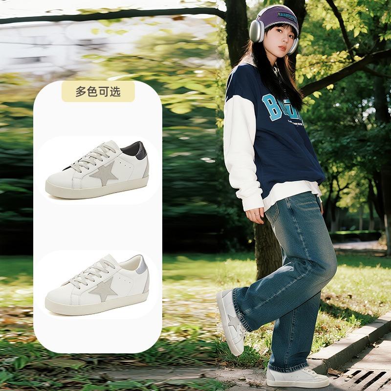 Inner Height Increase 5cm Leather Little White Shoes Autumn New Flat-bottomed Star Women's Shoes Casual Versatile and Old Board Shoes