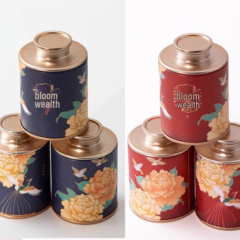 Festive Tea Can: Small Sealed Container for Black, Green, or White Tea with Silver Flakes