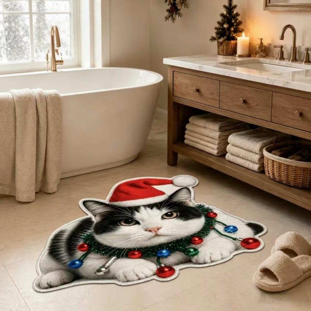 Cute Cat Pattern Christmas Cat Doormat Stain Resistant Indoor Floor Rug Bathroom Floor Mat  Bedroom