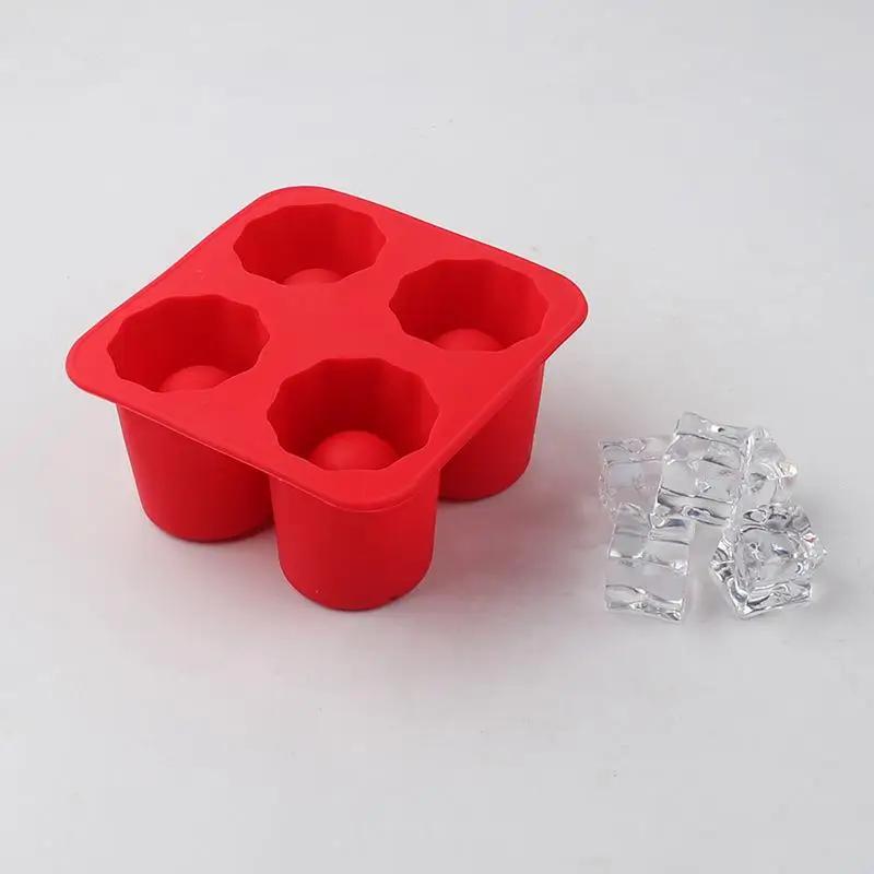 4 Holes Shape Silicone Ice Cube Mold Tray Make Shot Glass Summer Bar Party Frozen Whiskey Beer Cocktail Cold Drinking Tool
