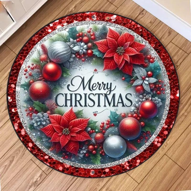 Traditional Christmas Plaid Rug Carpet Mat for Living Room Home Decoration Merry Christmas with Gnome Snowflake Tree Red Green
